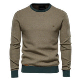 Vintage Crew Neck Long Sleeve Winter Men Color Panel Marled Knit Pullover Sweater
